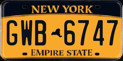 NY license plate GWB6747