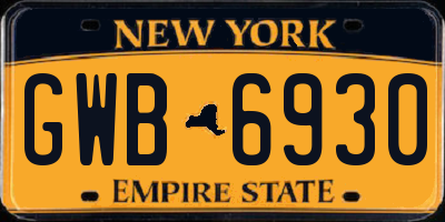 NY license plate GWB6930