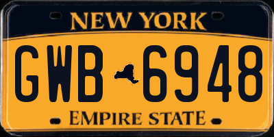 NY license plate GWB6948