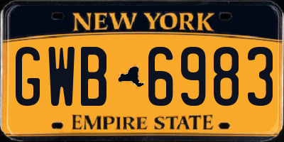 NY license plate GWB6983