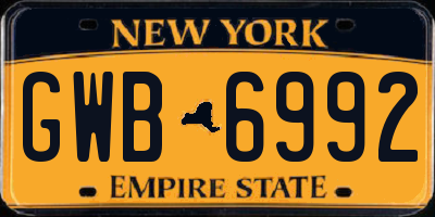 NY license plate GWB6992