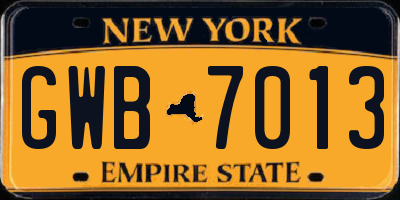 NY license plate GWB7013