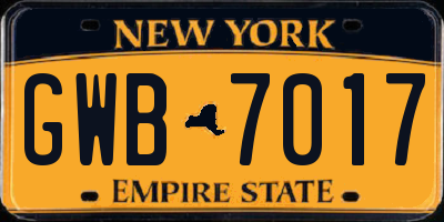 NY license plate GWB7017