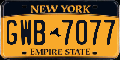 NY license plate GWB7077