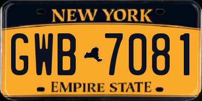 NY license plate GWB7081