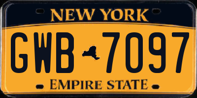 NY license plate GWB7097