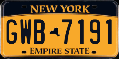 NY license plate GWB7191