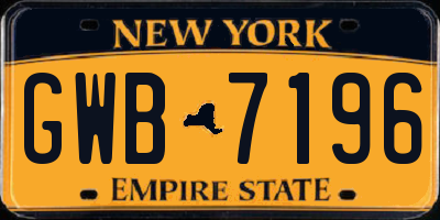 NY license plate GWB7196