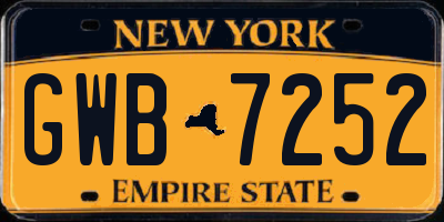 NY license plate GWB7252