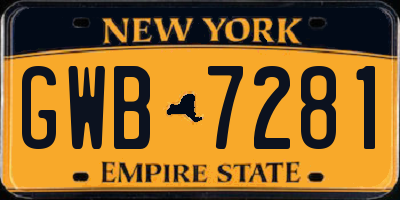 NY license plate GWB7281