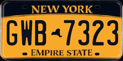 NY license plate GWB7323