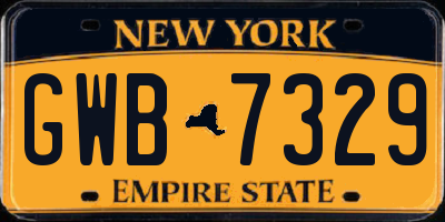 NY license plate GWB7329