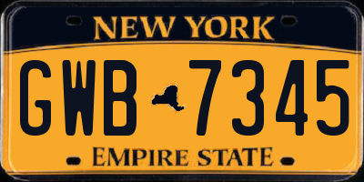 NY license plate GWB7345