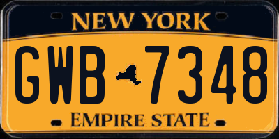 NY license plate GWB7348