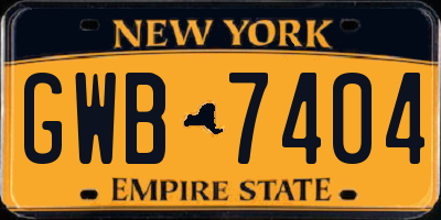 NY license plate GWB7404
