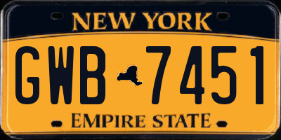 NY license plate GWB7451