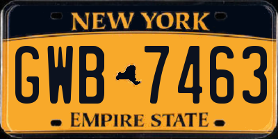 NY license plate GWB7463