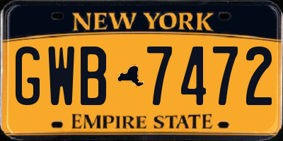 NY license plate GWB7472
