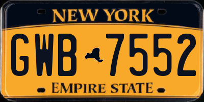 NY license plate GWB7552
