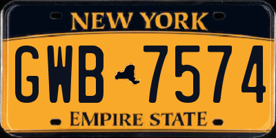NY license plate GWB7574
