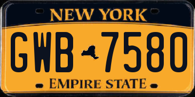 NY license plate GWB7580