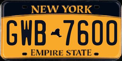 NY license plate GWB7600