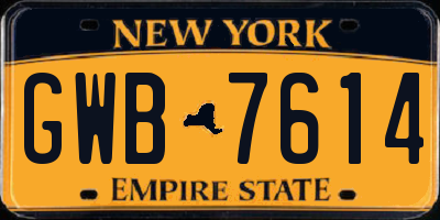 NY license plate GWB7614