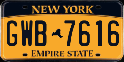 NY license plate GWB7616