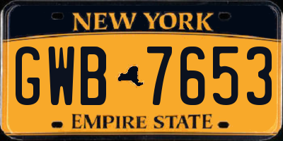 NY license plate GWB7653