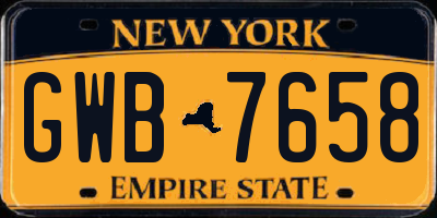 NY license plate GWB7658