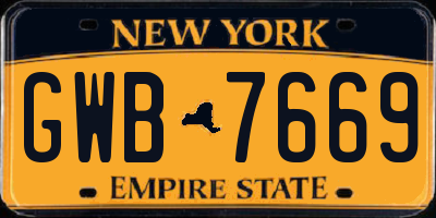 NY license plate GWB7669