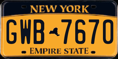 NY license plate GWB7670