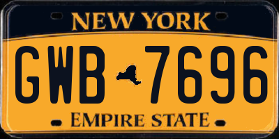 NY license plate GWB7696