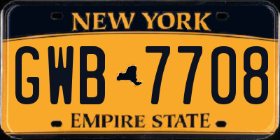 NY license plate GWB7708