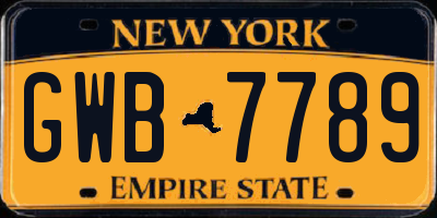 NY license plate GWB7789