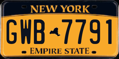 NY license plate GWB7791
