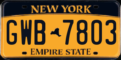 NY license plate GWB7803