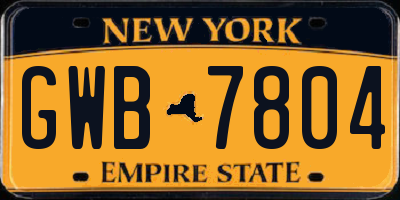 NY license plate GWB7804