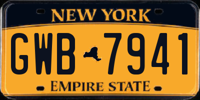 NY license plate GWB7941