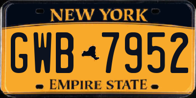 NY license plate GWB7952