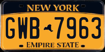 NY license plate GWB7963
