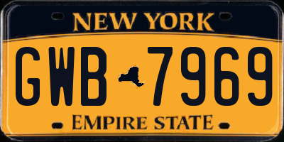 NY license plate GWB7969