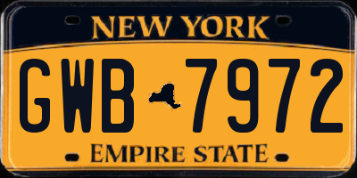 NY license plate GWB7972