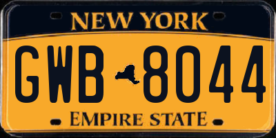 NY license plate GWB8044