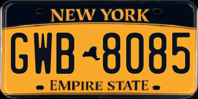 NY license plate GWB8085
