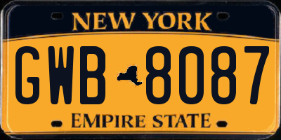 NY license plate GWB8087