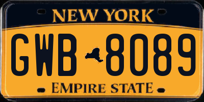 NY license plate GWB8089