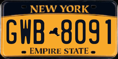 NY license plate GWB8091