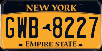 NY license plate GWB8227