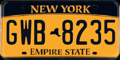 NY license plate GWB8235